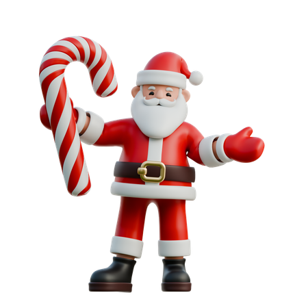 Santa Claus Holding Candy Cane  3D Illustration