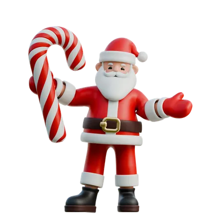 Santa Claus Holding Candy Cane  3D Illustration