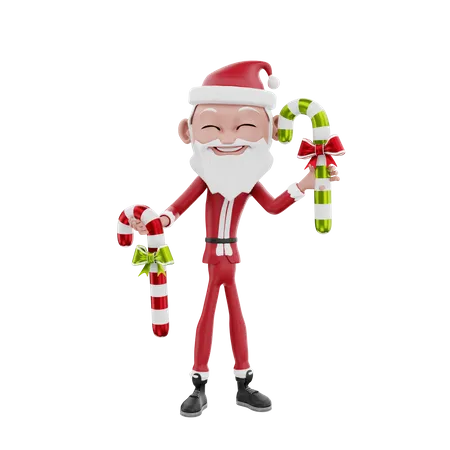 Santa claus holding candy cane  3D Illustration