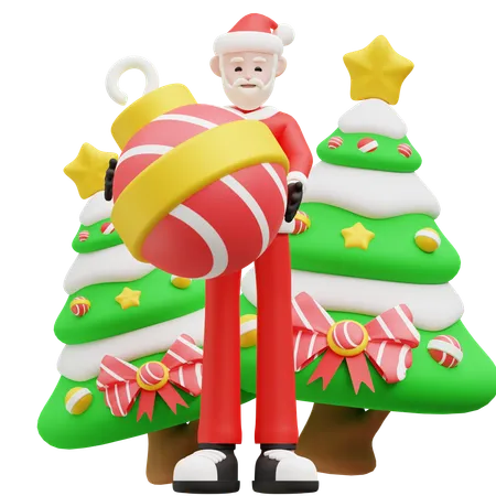 Santa Claus Holding Christmas Ball  3D Illustration