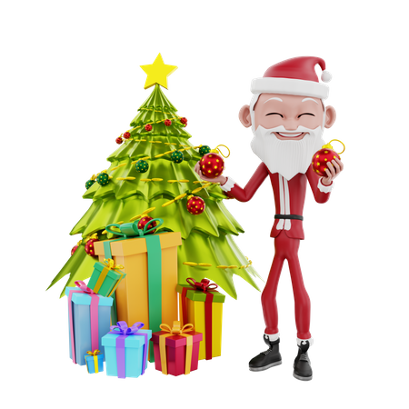 Santa claus holding christmas ball  3D Illustration