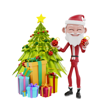 Santa claus holding christmas ball 3D Illustration