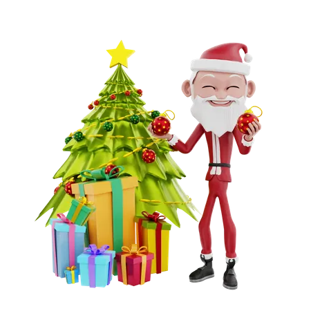 Santa claus holding christmas ball  3D Illustration