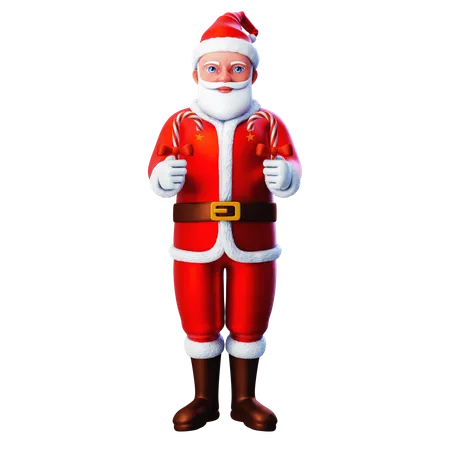 Santa Claus Holding Christmas Candies  3D Illustration