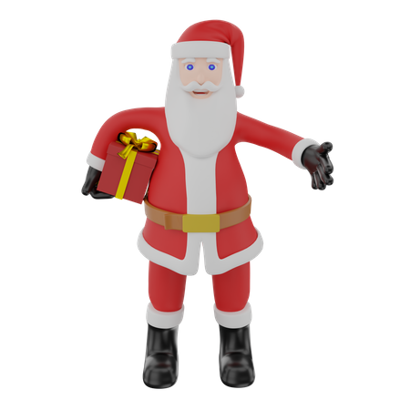 Santa claus holding christmas gifts and waving to say hi 3D Illustration