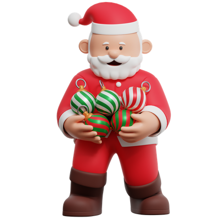 Santa Claus Holding Christmas Ornaments  3D Illustration