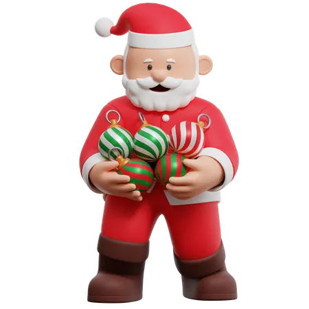 Santa Claus Holding Christmas Ornaments  3D Illustration