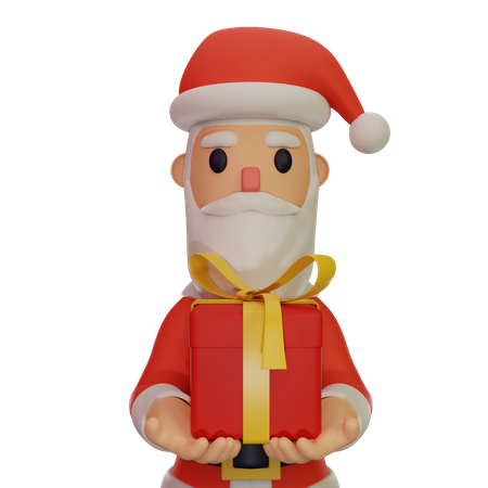 Santa Claus Holding Gift  3D Illustration
