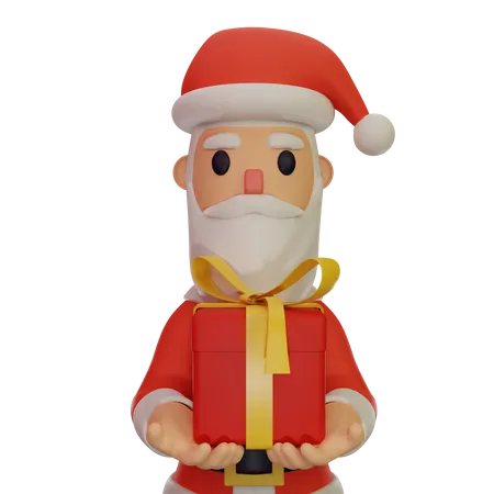 Santa Claus Holding Gift  3D Illustration