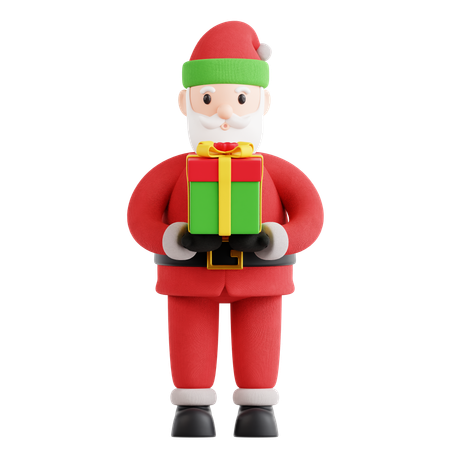 Santa CLaus Holding Gift Box  3D Icon
