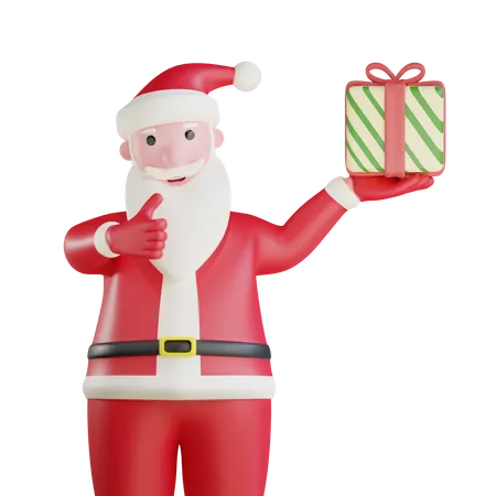 Santa Claus Holding Gift Box  3D Illustration