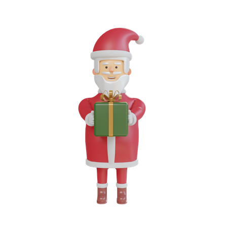 Santa Claus Holding Green Gift Box 3D Illustration