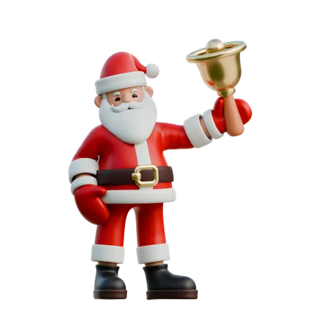 Santa Claus Holding Jingle Bell  3D Illustration