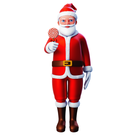 Santa Claus Holding Lollipop  3D Illustration