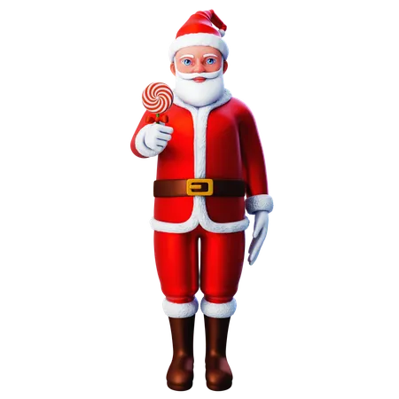 Santa Claus Holding Lollipop  3D Illustration