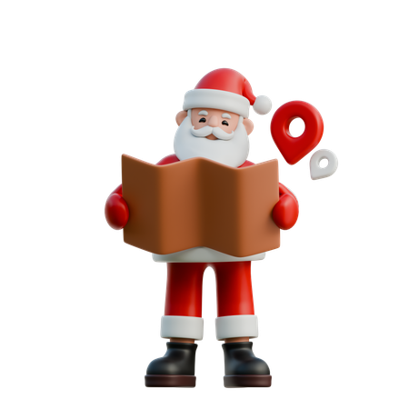 Santa Claus Holding Map With Surprised Face  3D Illustration