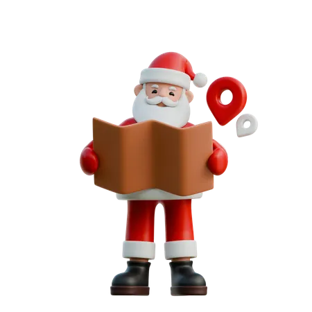 Santa Claus Holding Map With Surprised Face  3D Illustration