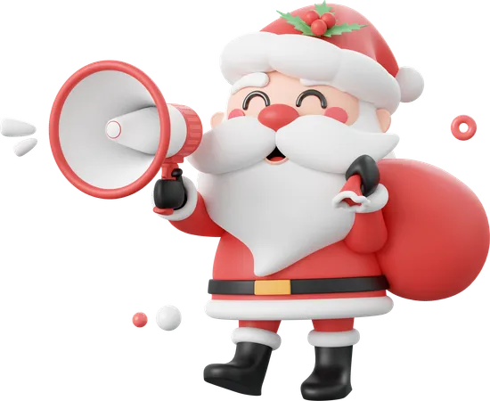 Santa Claus Holding Megaphone Christmas Theme Elements 3 D Illustration 3D Icon