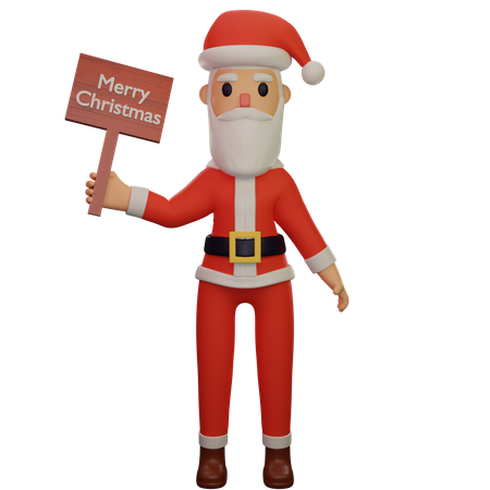 Santa Claus Holding Merry Christmas Board  3D Illustration