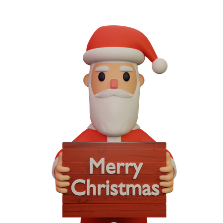 Santa Claus Holding Merry Christmas Board 3D Illustration
