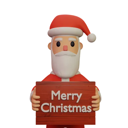 Santa Claus Holding Merry Christmas Board  3D Illustration