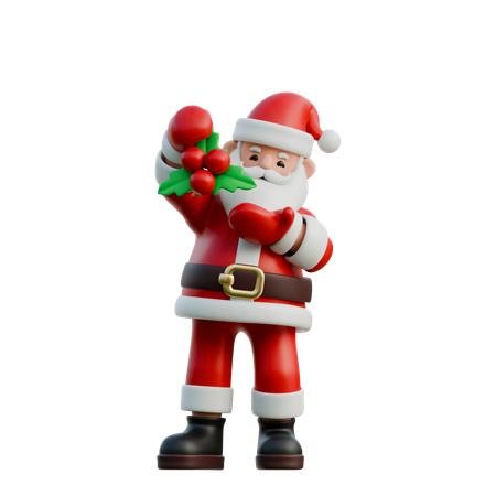 Santa Claus Holding Mistletoe Above His Head  3D Illustration
