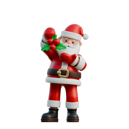 Santa Claus Holding Mistletoe Above His Head  3D Illustration