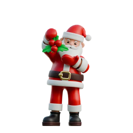 Santa Claus Holding Mistletoe Above His Head  3D Illustration