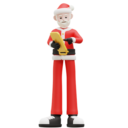 Santa Claus Holding Mobile  3D Illustration