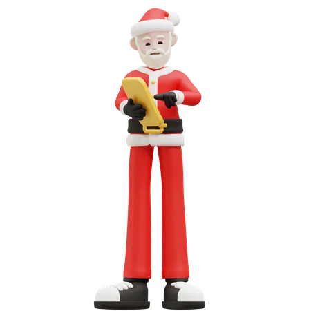 Santa Claus Holding Mobile  3D Illustration
