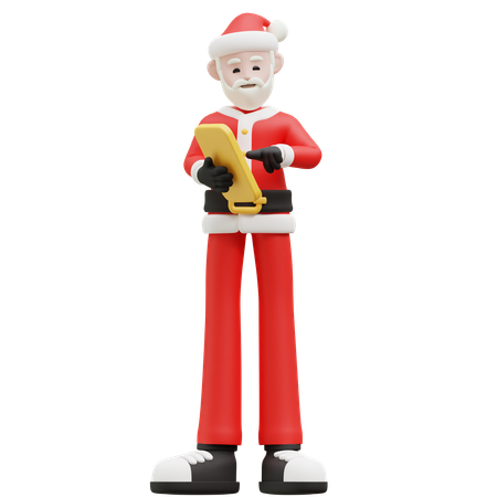 Santa Claus Holding Mobile  3D Illustration