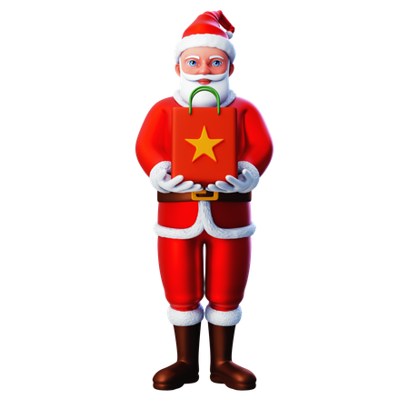 Santa Claus Holding Shopping Bag  3D Illustration