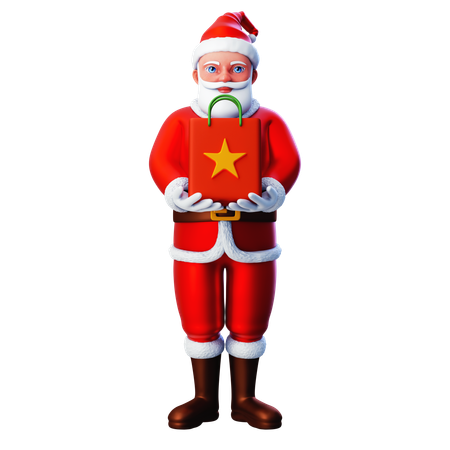 Santa Claus Holding Shopping Bag  3D Illustration