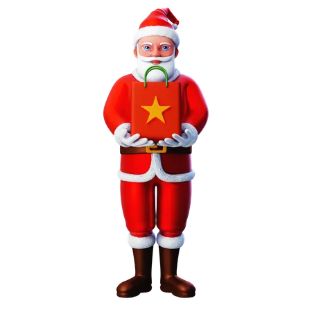 Santa Claus Holding Shopping Bag  3D Illustration