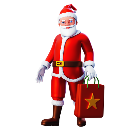 Santa Claus Holding Shopping Bag And Showing Walking Pose  3D Illustration
