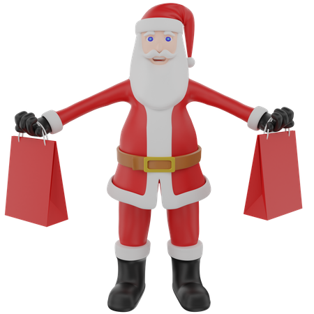 Santa Claus holding shopping bags  3D Illustration