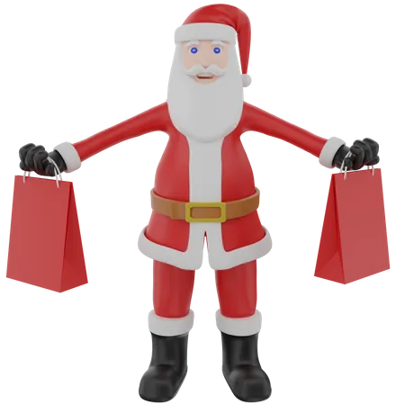 Santa Claus holding shopping bags  3D Illustration