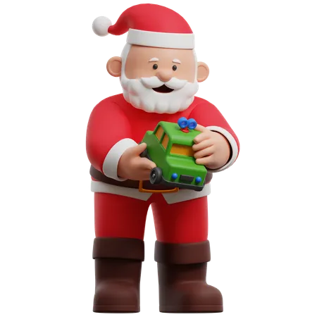 Santa Claus Holding Toy Car  3D Illustration