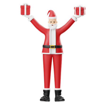 Santa Claus Holding Two Gifts  3D Illustration