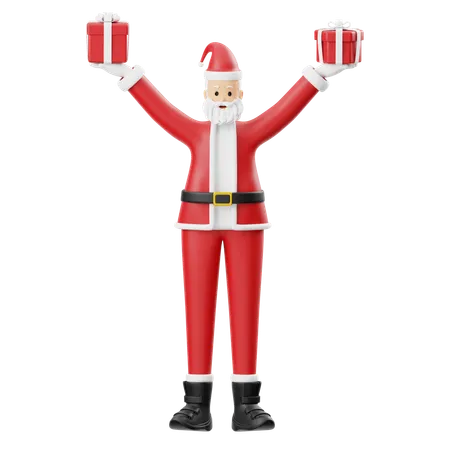 Santa Claus Holding Two Gifts  3D Illustration