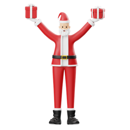 Santa Claus Holding Two Gifts  3D Illustration