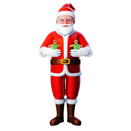 Santa Claus Holding Two Gingerbreads  3D Illustration
