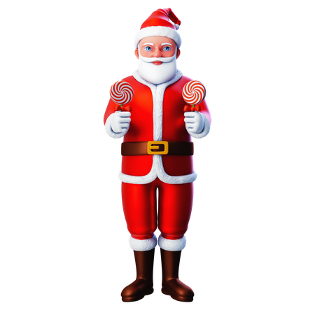Santa Claus Holding Two Lolipop  3D Illustration