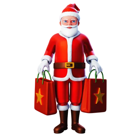 Santa Claus Holding Two Shopping Bags  3D Illustration
