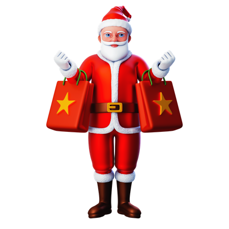 Santa Claus Holding Two Shopping Bags  3D Illustration