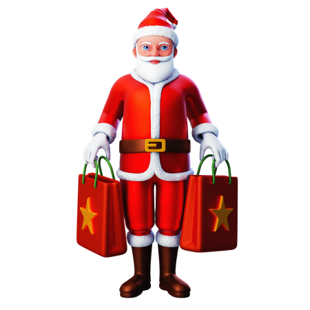 Santa Claus Holding Two Shopping Bags  3D Illustration