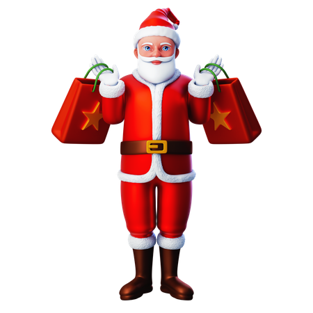 Santa Claus Holding Two Shopping Bags On Back  3D Illustration