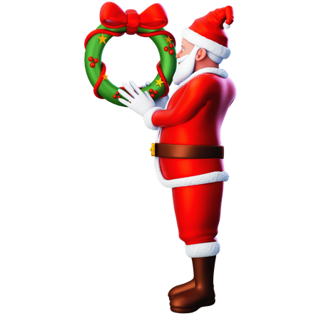 Santa Claus Holding Wreath  3D Illustration