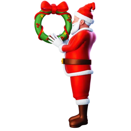 Santa Claus Holding Wreath  3D Illustration