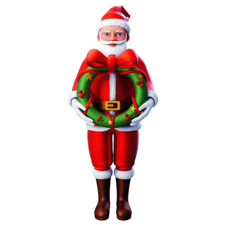 Santa Claus Holding Wreath  3D Illustration